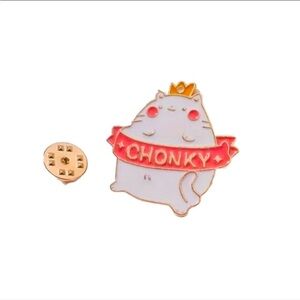 Enamel Pin - Kawaii White Cat Chonky Chunky Kitty 1.25”
